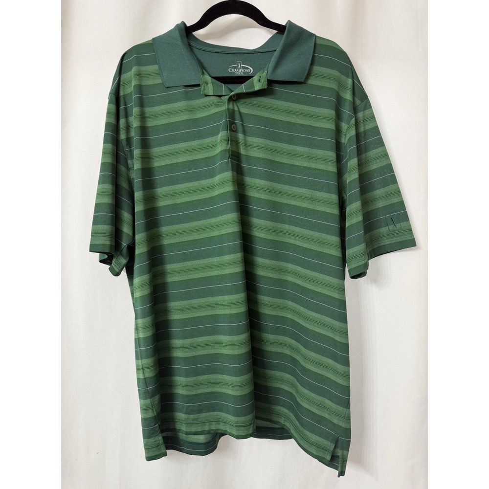 Champions Tour Golf Polo Shirt XXL Green Striped Short Sleeve Mens N23‎